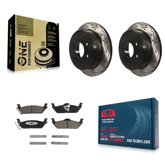 [Arrière] Kit de disque (percé rainuré revêtu) et plaquette (céramique) de frein pour Ford F-150 Lincoln Mark LT KDC-100925