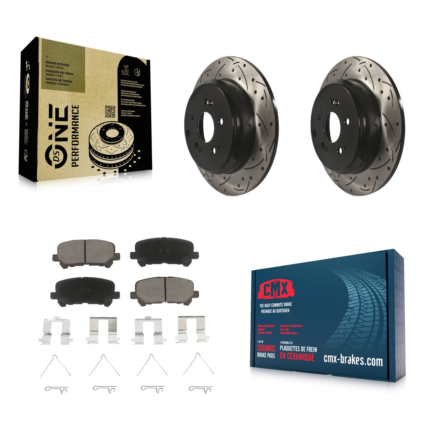 [Arrière] Kit de disque (percé rainuré revêtu) et plaquette (céramique) de frein pour Honda Odyssey Pilot Acura MDX ZDX KDC-100926