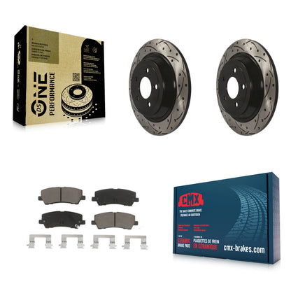 [Arrière] Kit de disque (percé rainuré revêtu) et plaquette (céramique) de frein pour Ford Mustang KDC-100928