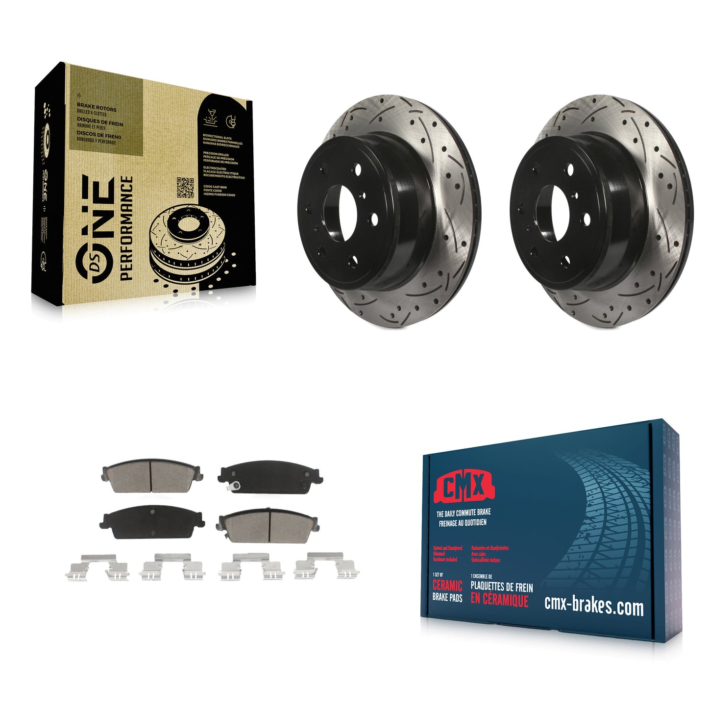[Arrière] Kit de disque (percé rainuré revêtu) et plaquette (céramique) de frein pour Chevrolet Silverado 1500 GMC Sierra Tahoe Suburban Yukon Cadillac XL Avalanche Escalade ESV EXT KDC-100932
