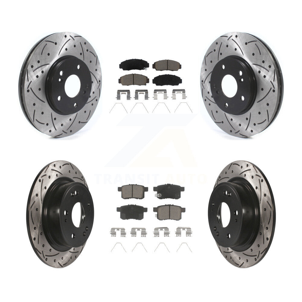 [Avant + Arrière] Kit de disque (percé rainuré revêtu) et plaquette (céramique) de frein pour Honda Accord Acura TSX KDC-100944