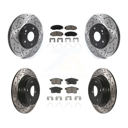 [Avant + Arrière] Kit de disque (percé rainuré revêtu) et plaquette (céramique) de frein pour Honda Accord Acura TSX KDC-100944