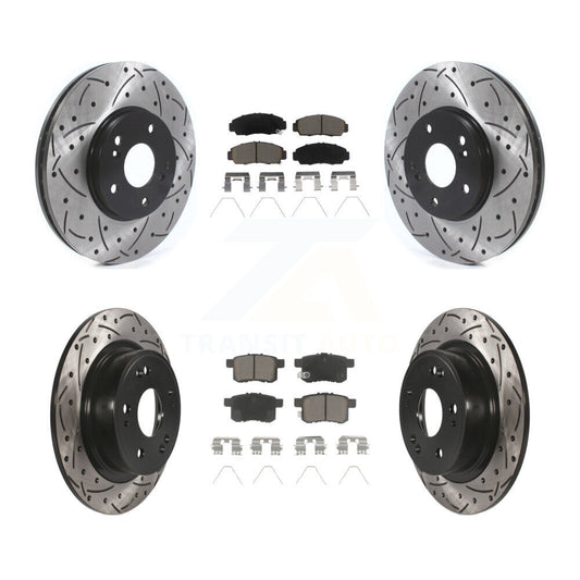 [Avant + Arrière] Kit de disque (percé rainuré revêtu) et plaquette (céramique) de frein pour Honda Accord Acura TSX KDC-100944