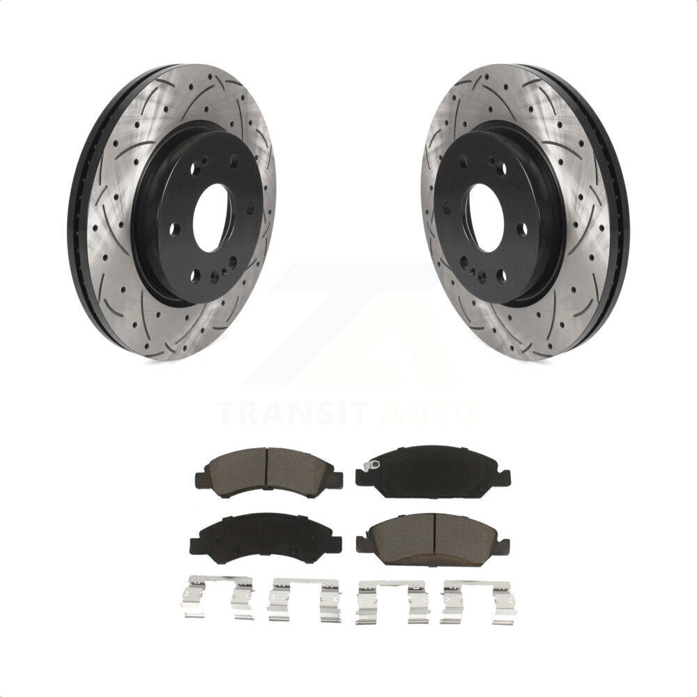 [Avant] Kit de disque (percé rainuré revêtu) et plaquette (céramique) de frein pour 2019 Chevrolet Silverado 1500 LD avec 4 Piston Caliper KDC-100950 par Transit Auto