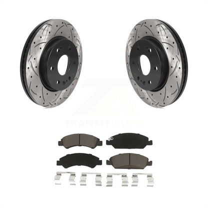 [Avant] Kit de disque (percé rainuré revêtu) et plaquette (céramique) de frein pour 2019 Chevrolet Silverado 1500 LD avec 4 Piston Caliper KDC-100950 par Transit Auto