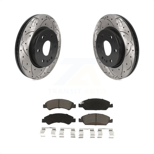 [Avant] Kit de disque (percé rainuré revêtu) et plaquette (céramique) de frein pour 2019 Chevrolet Silverado 1500 LD avec 4 Piston Caliper KDC-100950 par Transit Auto