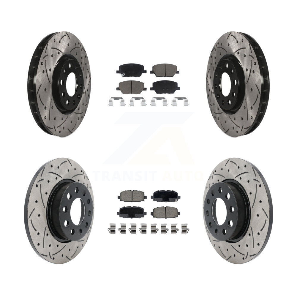[Avant + Arrière] Kit de disque (percé rainuré revêtu) et plaquette (céramique) de frein pour Jeep Compass KDC-100969
