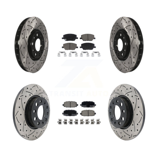 [Avant + Arrière] Kit de disque (percé rainuré revêtu) et plaquette (céramique) de frein pour Jeep Compass KDC-100969