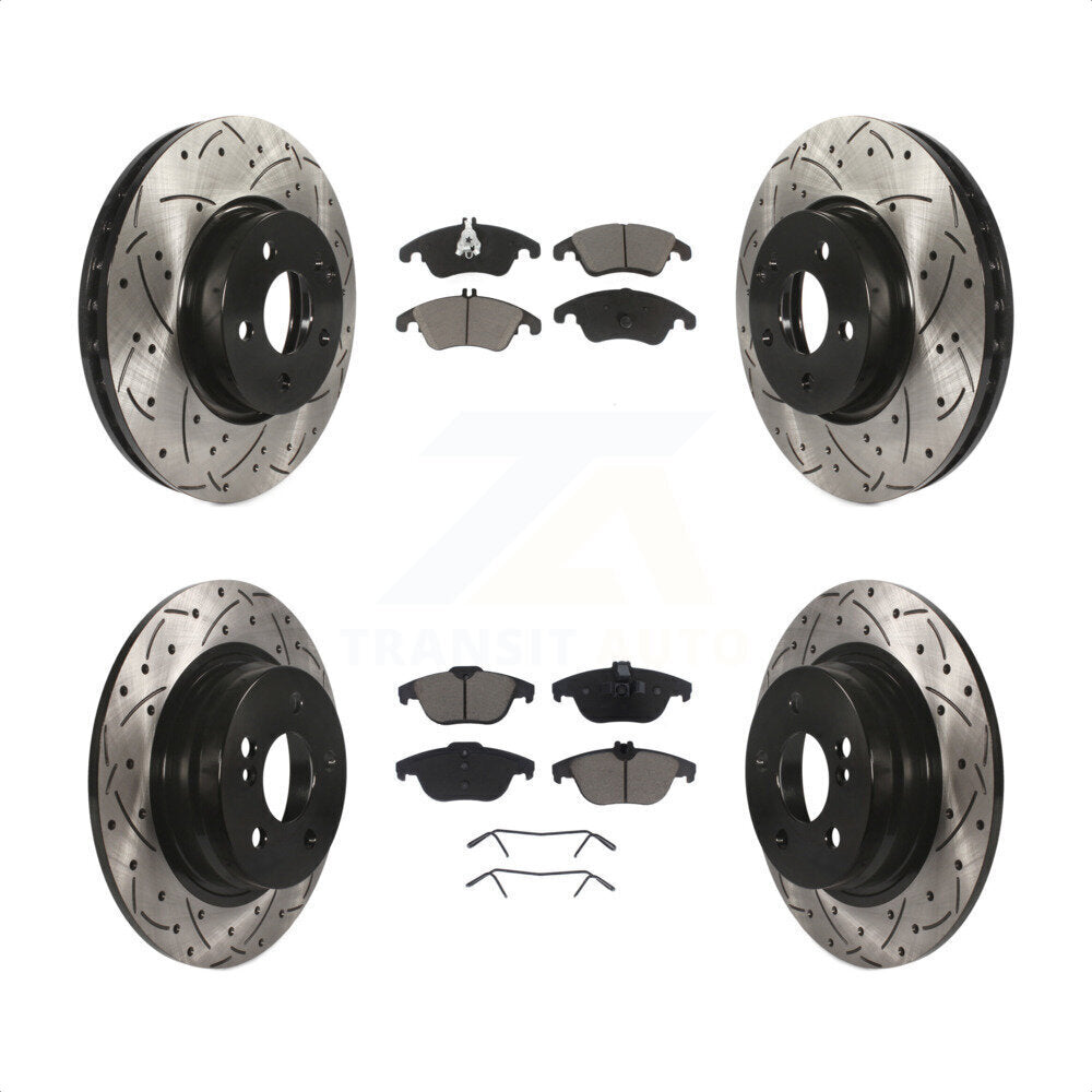 [Avant + Arrière] Kit de disque (percé rainuré revêtu) et plaquette (céramique) de frein pour 2011-2012 Mercedes-Benz C300 avec 322mm Diameter Rotor KDC-100970 par Transit Auto