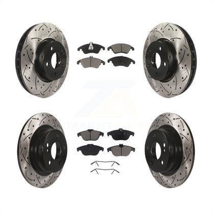 [Avant + Arrière] Kit de disque (percé rainuré revêtu) et plaquette (céramique) de frein pour 2011-2012 Mercedes-Benz C300 avec 322mm Diameter Rotor KDC-100970 par Transit Auto