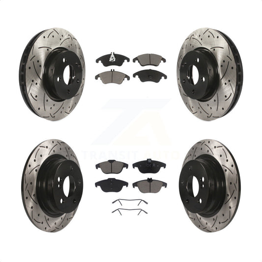 [Avant + Arrière] Kit de disque (percé rainuré revêtu) et plaquette (céramique) de frein pour 2011-2012 Mercedes-Benz C300 avec 322mm Diameter Rotor KDC-100970 par Transit Auto