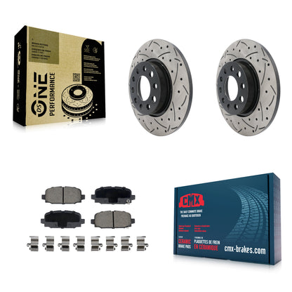[Arrière] Kit de disque (percé rainuré revêtu) et plaquette (céramique) de frein pour Jeep Compass KDC-100973