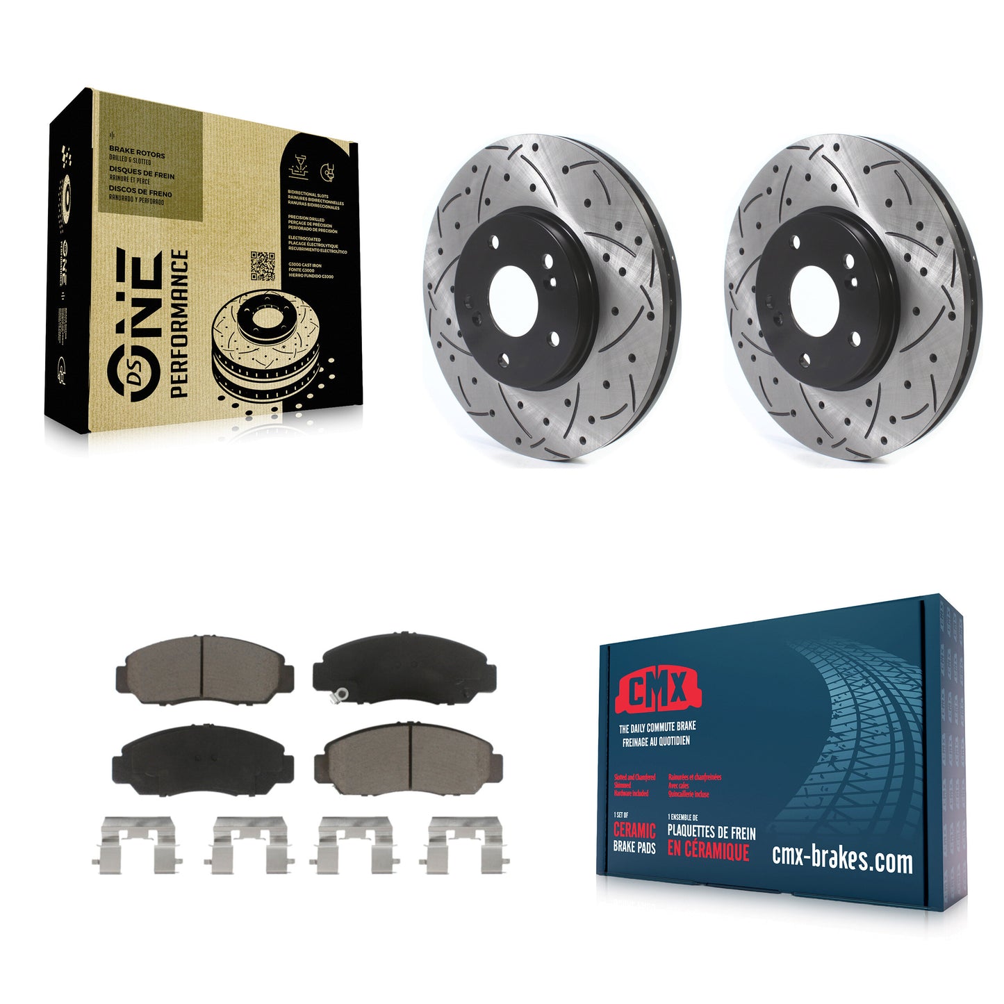 [Avant] Kit de disque (percé rainuré revêtu) et plaquette (céramique) de frein pour Honda Accord KDC-100974