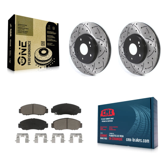 [Avant] Kit de disque (percé rainuré revêtu) et plaquette (céramique) de frein pour Honda Accord KDC-100974