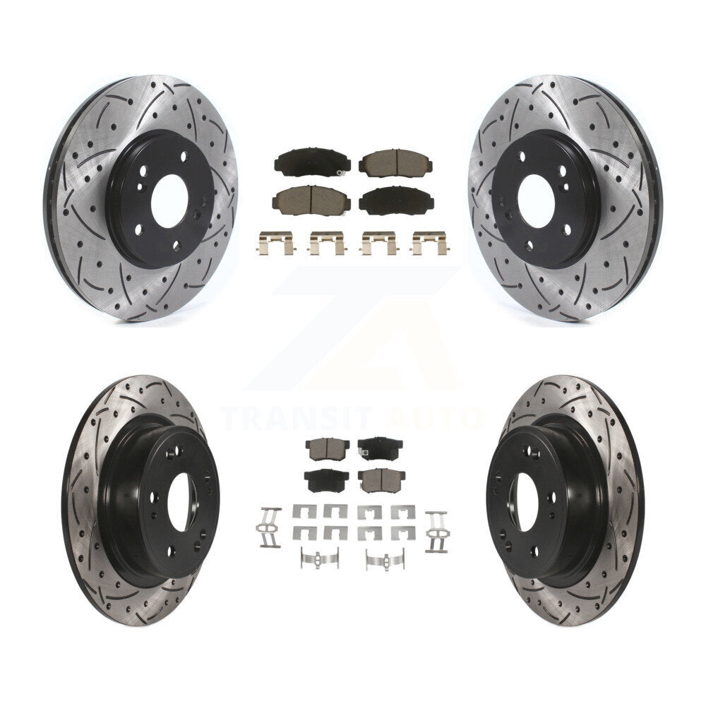 [Avant + Arrière] Kit de disque (percé rainuré revêtu) et plaquette (céramique) de frein pour 2006-2007 Honda Accord Hybrid avec 3.0L KDC-100975