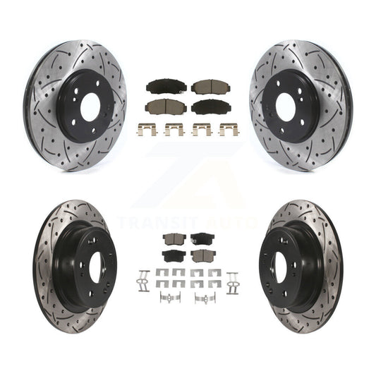[Avant + Arrière] Kit de disque (percé rainuré revêtu) et plaquette (céramique) de frein pour 2006-2007 Honda Accord Hybrid avec 3.0L KDC-100975