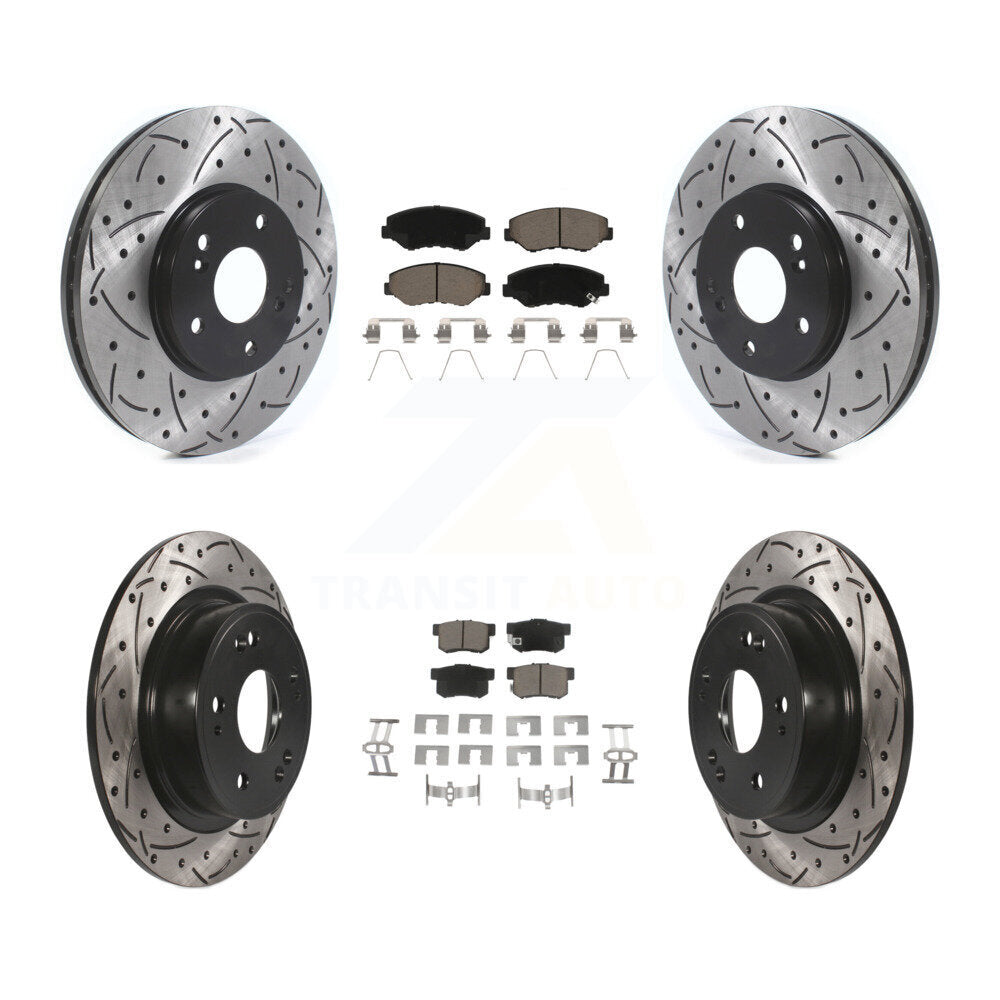 [Avant + Arrière] Kit de disque (percé rainuré revêtu) et plaquette (céramique) de frein pour 2005 Honda Accord Hybrid avec 3.0L KDC-100977