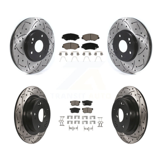 [Avant + Arrière] Kit de disque (percé rainuré revêtu) et plaquette (céramique) de frein pour 2005 Honda Accord Hybrid avec 3.0L KDC-100977