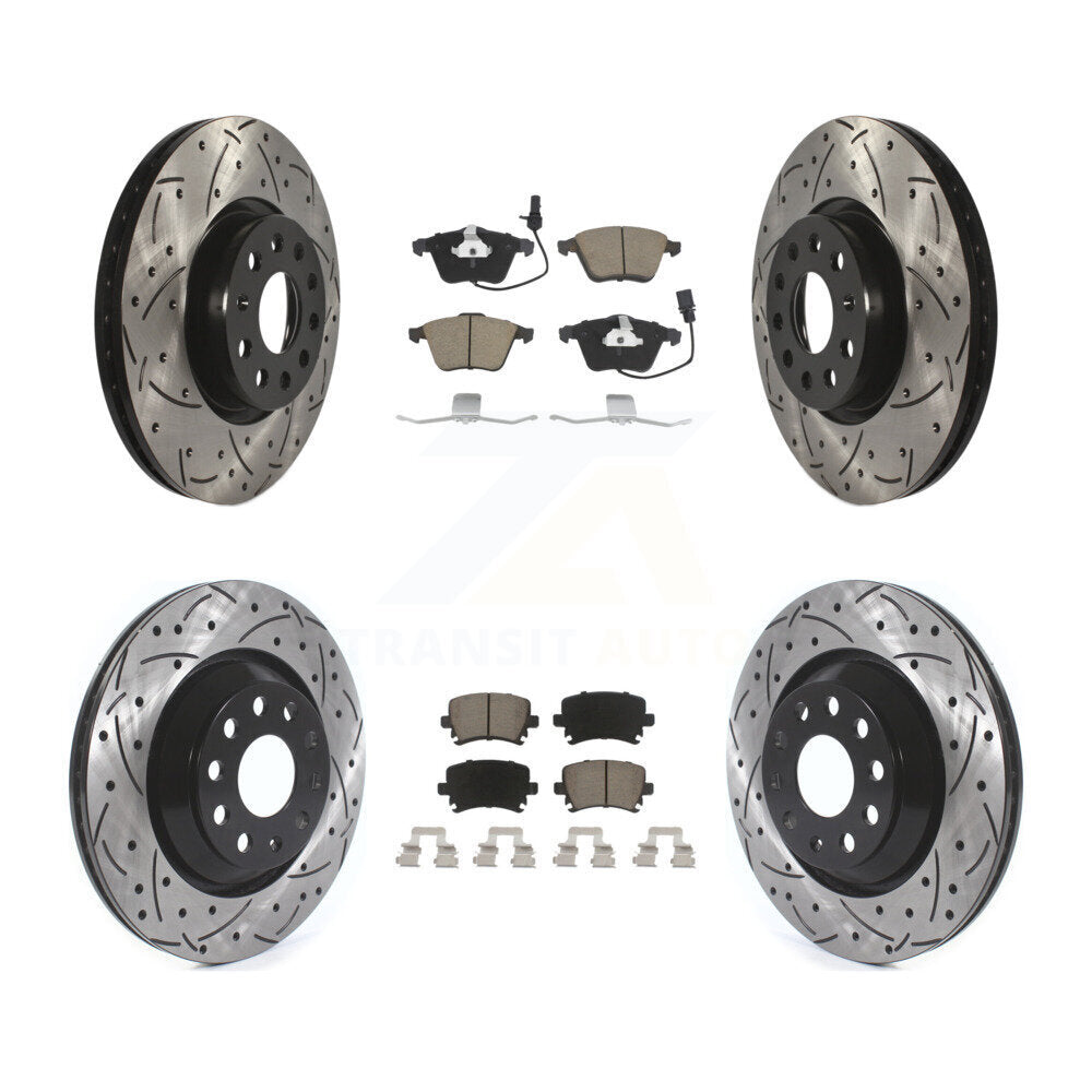 [Avant + Arrière] Kit de disque (percé rainuré revêtu) et plaquette (céramique) de frein pour Volkswagen CC KDC-100978