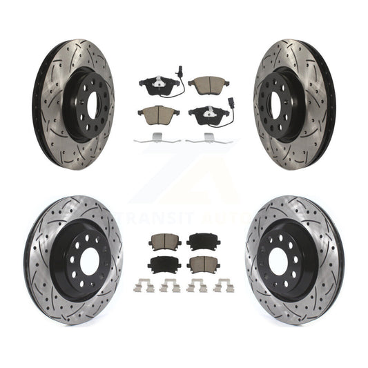 [Avant + Arrière] Kit de disque (percé rainuré revêtu) et plaquette (céramique) de frein pour Volkswagen CC KDC-100978