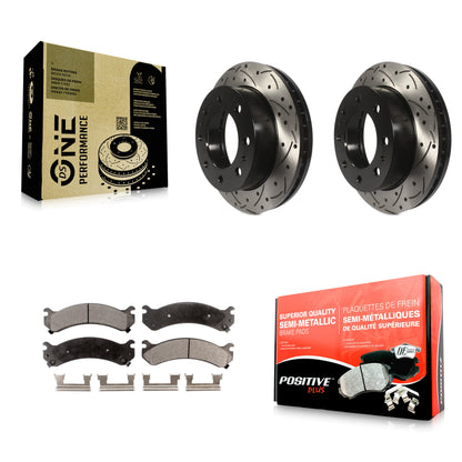[Avant] Kit de disque (percé rainuré) et plaquette (semi-métallique) de frein pour Chevrolet Silverado 2500 HD GMC Express 3500 Sierra Cadillac DeVille Savana Hummer H2 Classic 1500 Suburban Yukon XL KDF-100001
