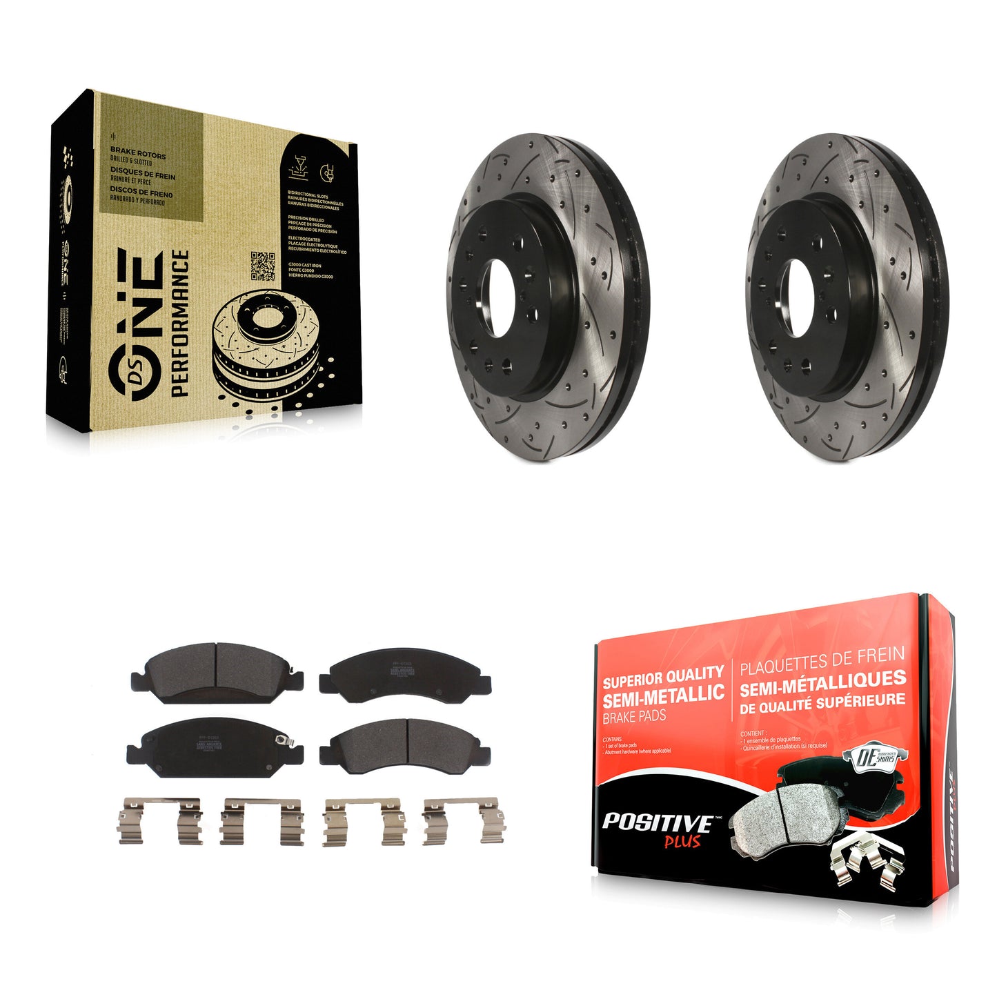 [Avant] Kit de disque (percé rainuré) et plaquette (semi-métallique) de frein pour Chevrolet Silverado 1500 GMC Sierra Tahoe Cadillac Yukon Suburban Escalade XL Classic XTS Avalanche ESV Express LD EXT KDF-100003
