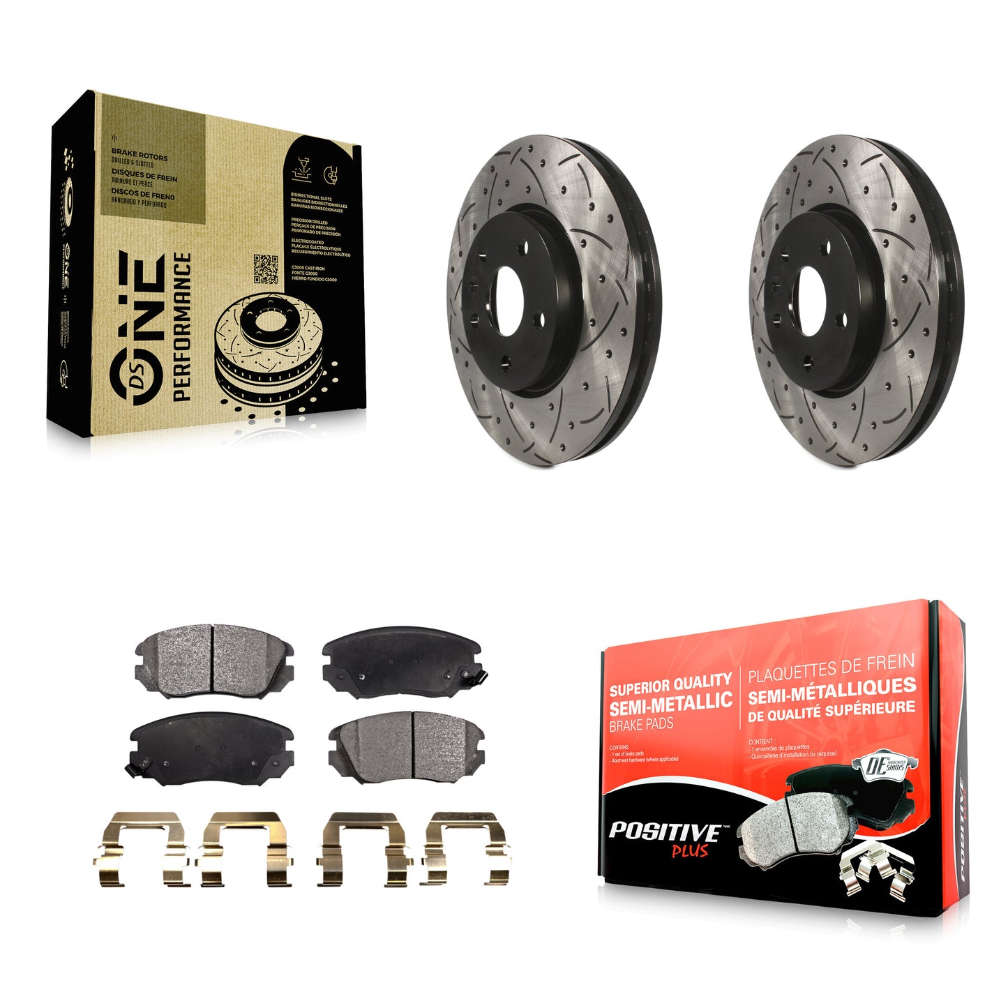 [Avant] Kit de disque (percé rainuré revêtu) et plaquette (semi-métallique) de frein pour Chevrolet Equinox GMC Terrain Malibu Buick Impala LaCrosse Regal Limited Allure KDF-100007