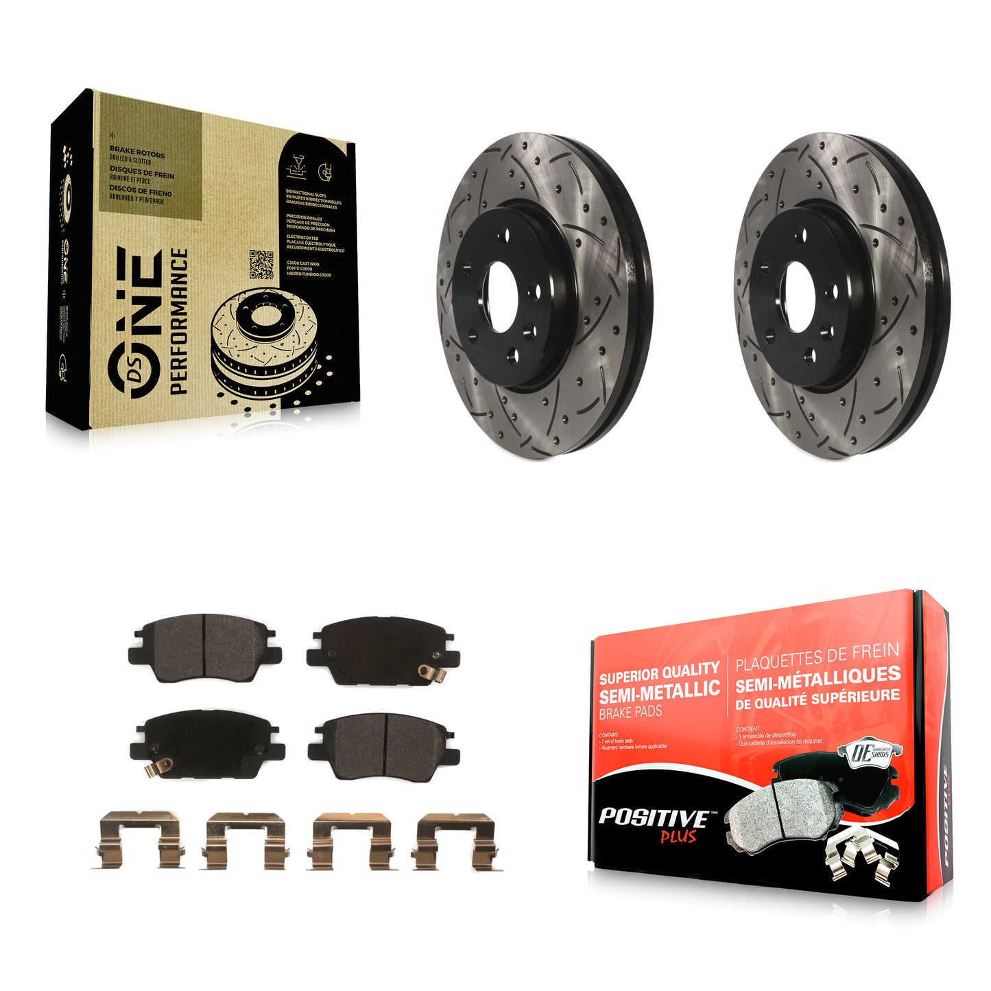 [Avant] Kit de disque (percé rainuré revêtu) et plaquette (semi-métallique) de frein pour Chevrolet Cruze Volt Bolt EV EUV KDF-100012