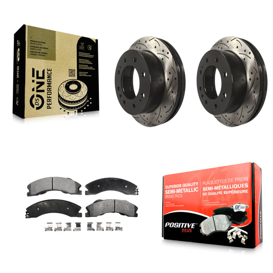 [Avant] Kit de disque (percé rainuré revêtu) et plaquette (semi-métallique) de frein pour Chevrolet Silverado 2500 HD GMC Sierra 3500 Suburban KDF-100014