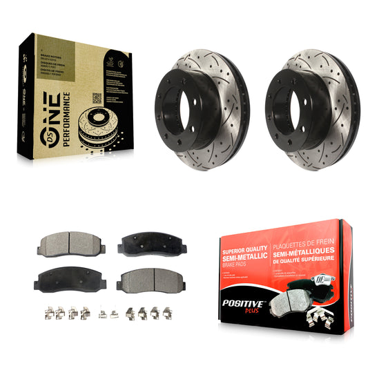 [Avant] Kit de disque (percé rainuré revêtu) et plaquette (semi-métallique) de frein pour Ford F-250 Super Duty F-350 KDF-100017