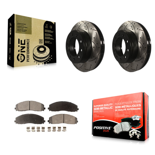 [Avant] Kit de disque (percé rainuré revêtu) et plaquette (semi-métallique) de frein pour Ford F-350 Super Duty F-250 KDF-100021