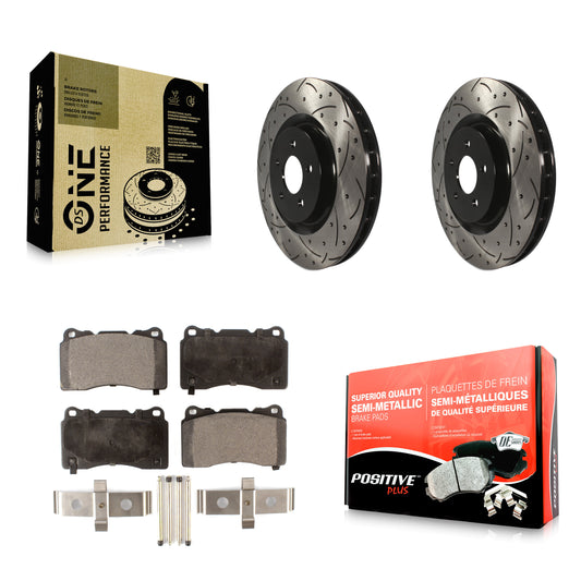 [Avant] Kit de disque (percé rainuré revêtu) et plaquette (semi-métallique) de frein pour Ford Mustang KDF-100023