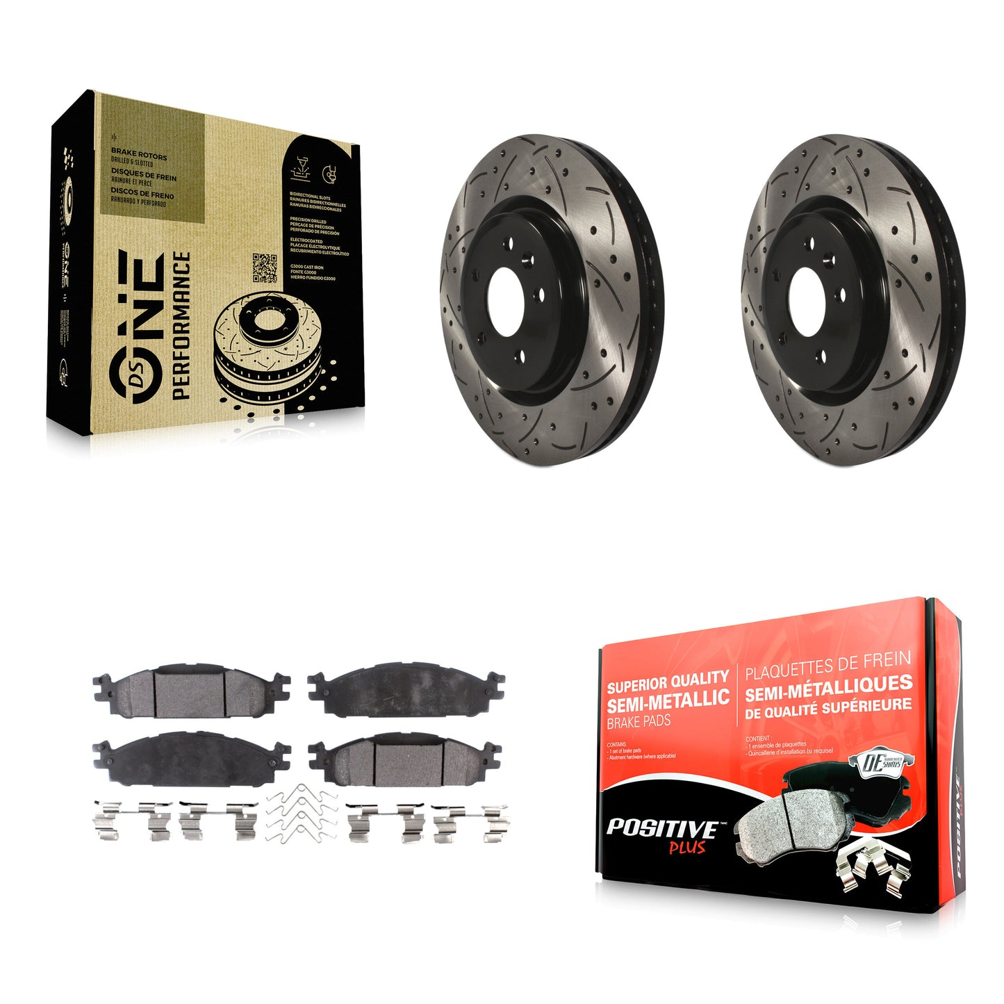 [Avant] Kit de disque (percé rainuré revêtu) et plaquette (semi-métallique) de frein pour Ford Explorer Taurus Flex Lincoln MKT MKS KDF-100028