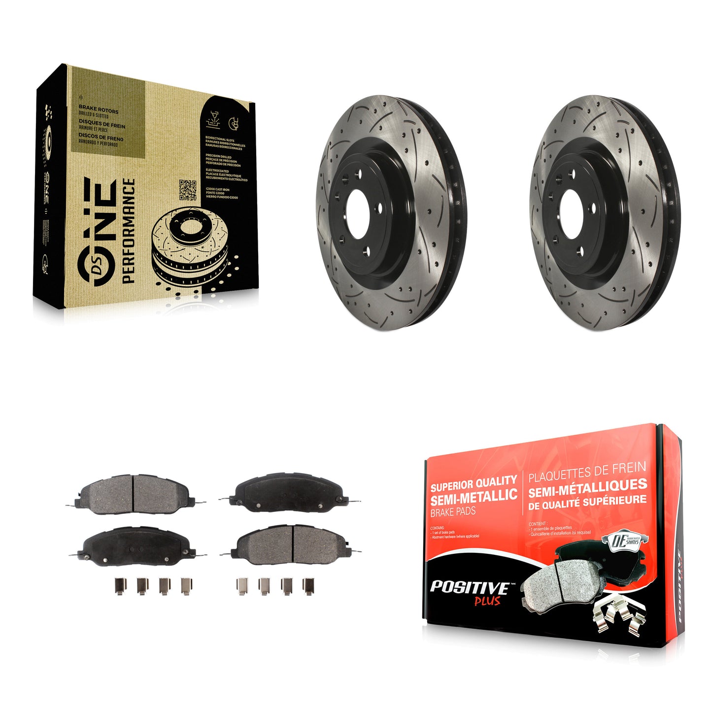 [Avant] Kit de disque (percé rainuré revêtu) et plaquette (semi-métallique) de frein pour Ford Mustang KDF-100031
