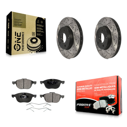 [Avant] Kit de disque (percé rainuré revêtu) et plaquette (semi-métallique) de frein pour Ford Focus C-Max KDF-100032