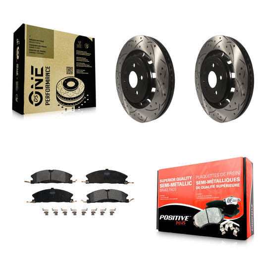[Avant] Kit de disque (percé rainuré revêtu) et plaquette (semi-métallique) de frein pour Ford Explorer Taurus Flex Police Interceptor Utility Lincoln Sedan MKS MKT Special Service KDF-100033