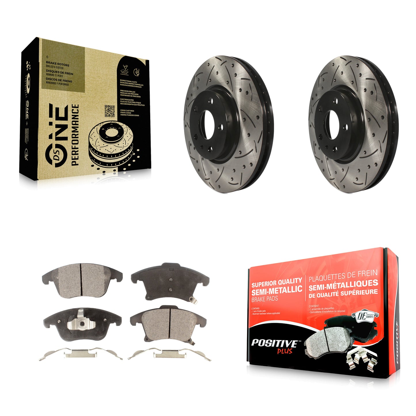 [Avant] Kit de disque (percé rainuré revêtu) et plaquette (semi-métallique) de frein pour Ford Fusion Lincoln MKZ KDF-100034