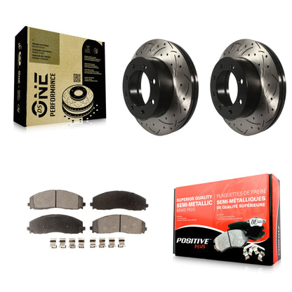 [Avant] Kit de disque (percé rainuré revêtu) et plaquette (semi-métallique) de frein pour Ford F-250 Super Duty F-350 F-450 KDF-100036