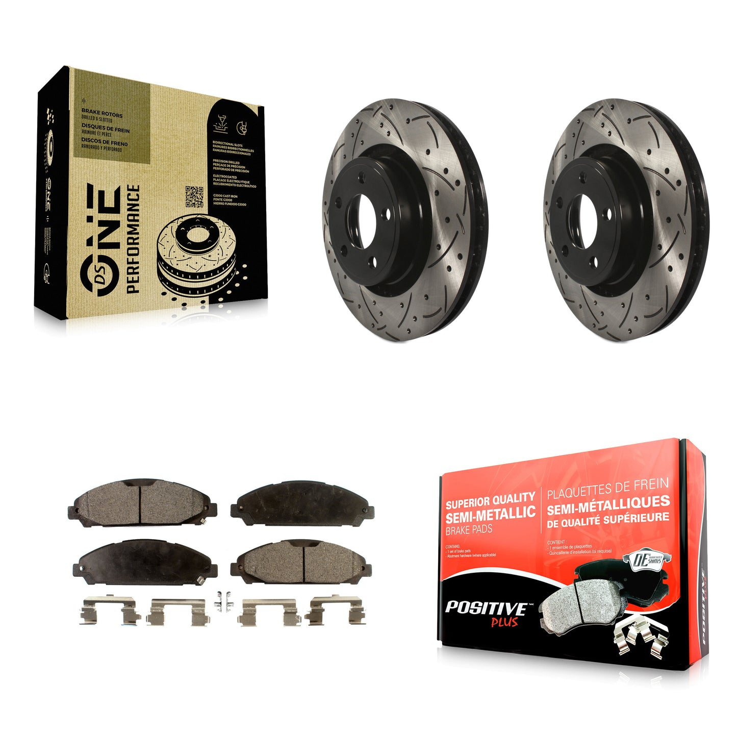 [Avant] Kit de disque (percé rainuré revêtu) et plaquette (semi-métallique) de frein pour Ford Mustang KDF-100037