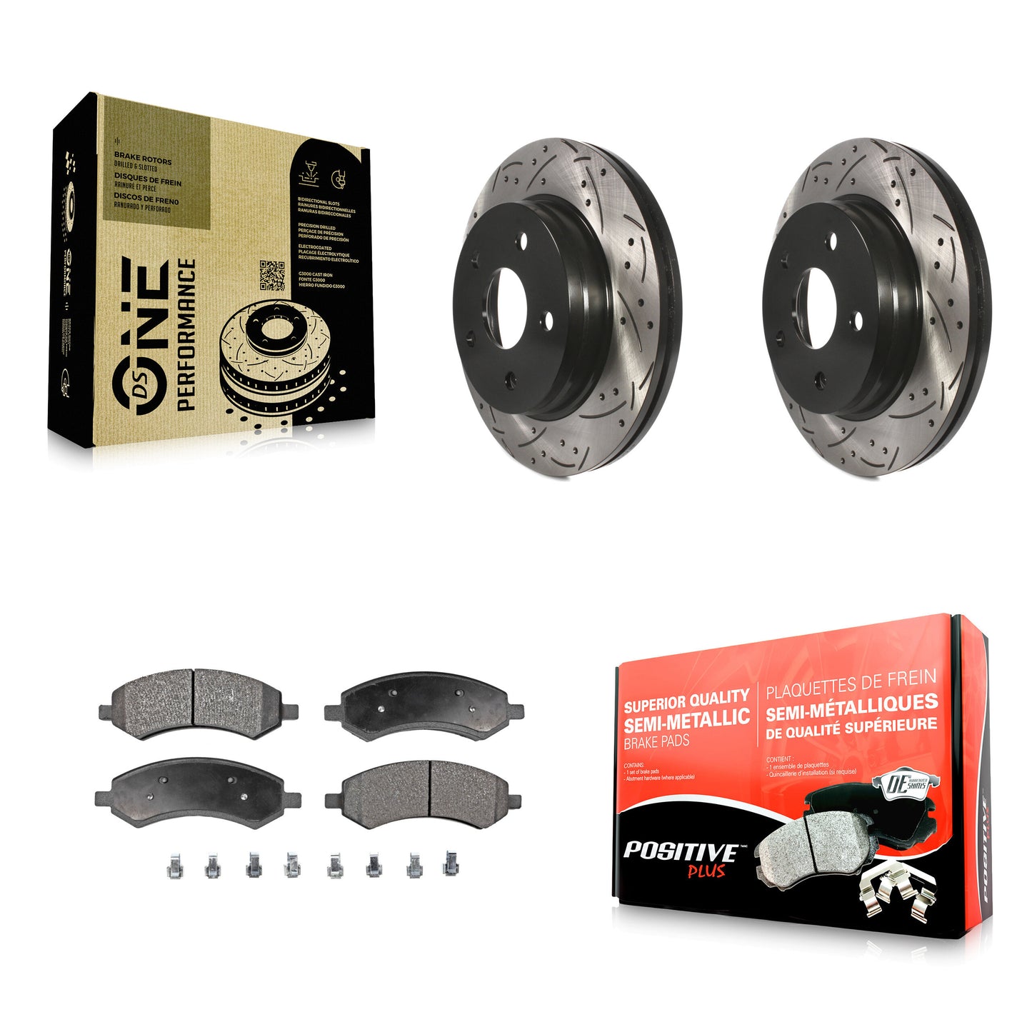 [Avant] Kit de disque (percé rainuré revêtu) et plaquette (semi-métallique) de frein pour Ram 1500 Dodge Classic Durango Chrysler Aspen KDF-100041