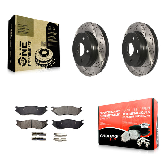 [Avant] Kit de disque (percé rainuré revêtu) et plaquette (semi-métallique) de frein pour Dodge Ram 1500 Durango KDF-100042