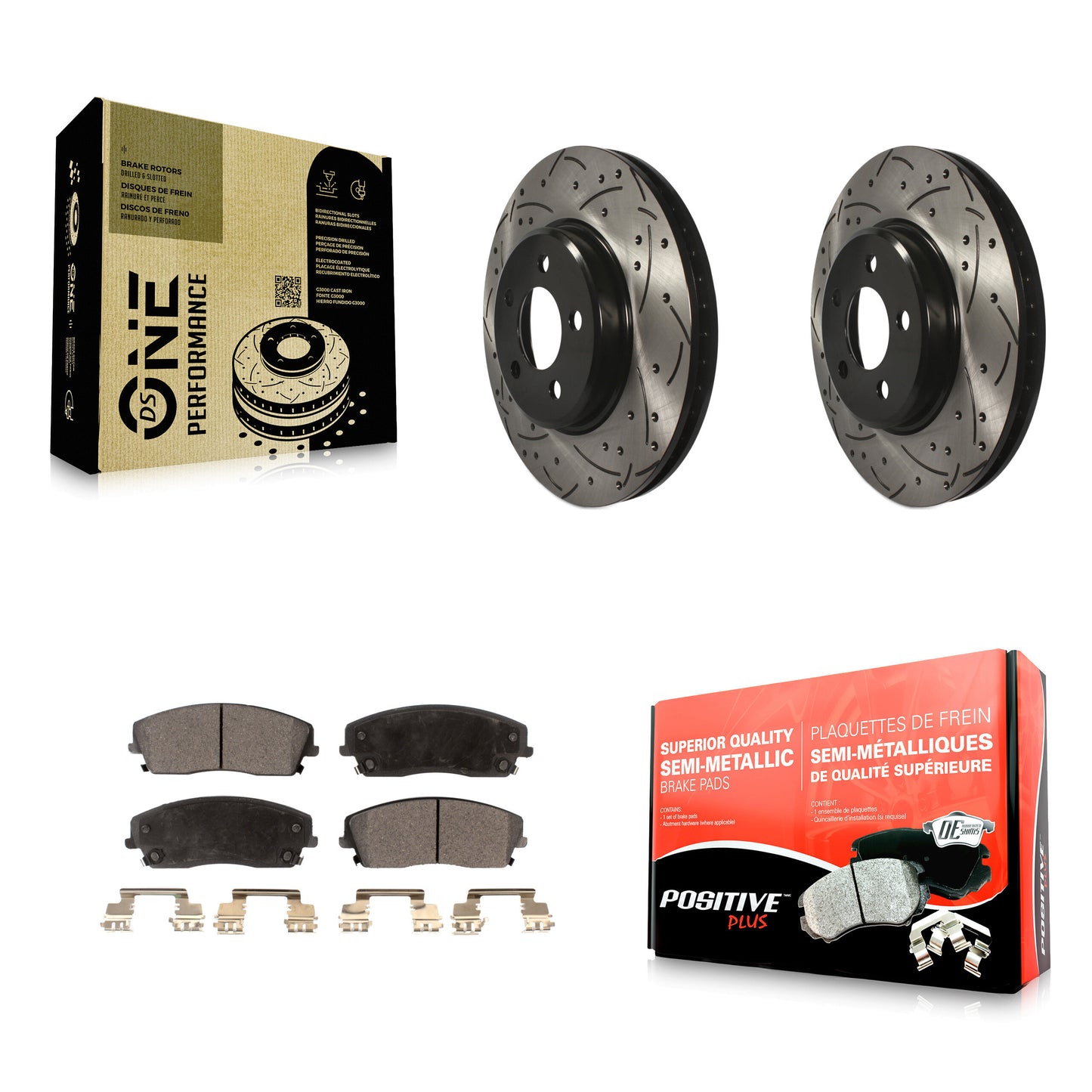 [Avant] Kit de disque (percé rainuré revêtu) et plaquette (semi-métallique) de frein pour Dodge Charger Chrysler 300 Challenger Magnum KDF-100043