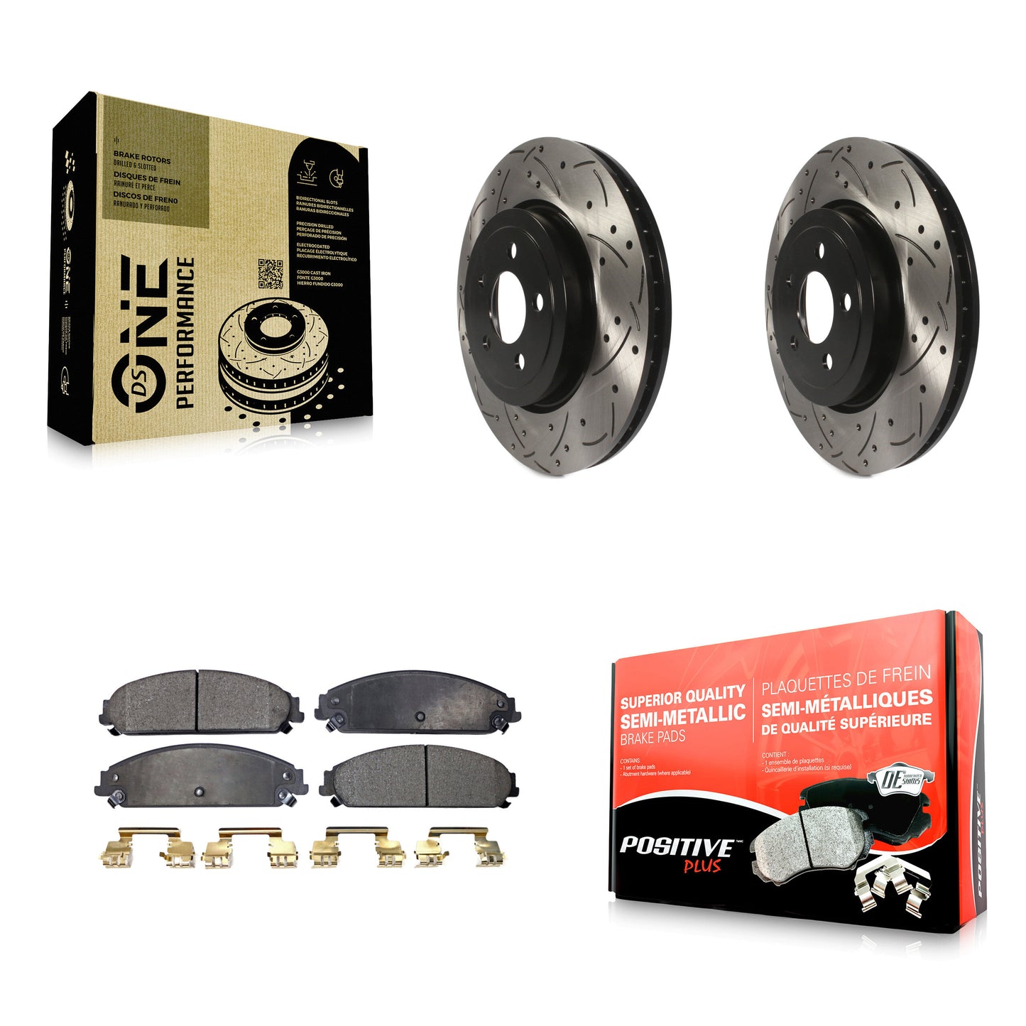 [Avant] Kit de disque (percé rainuré revêtu) et plaquette (semi-métallique) de frein pour Dodge Charger Chrysler 300 Challenger Magnum KDF-100045