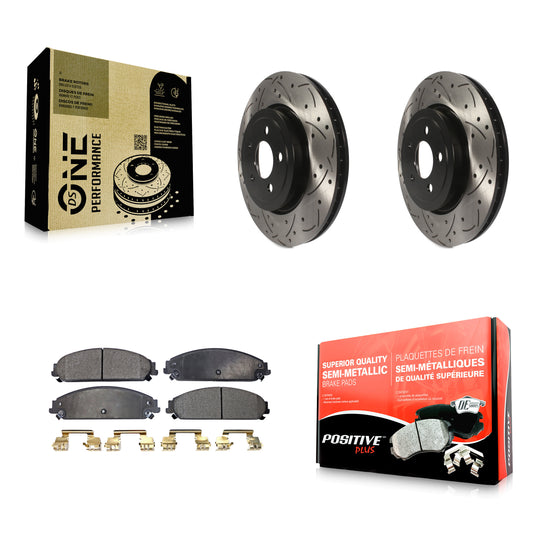 [Avant] Kit de disque (percé rainuré revêtu) et plaquette (semi-métallique) de frein pour Dodge Charger Chrysler 300 Challenger Magnum KDF-100045