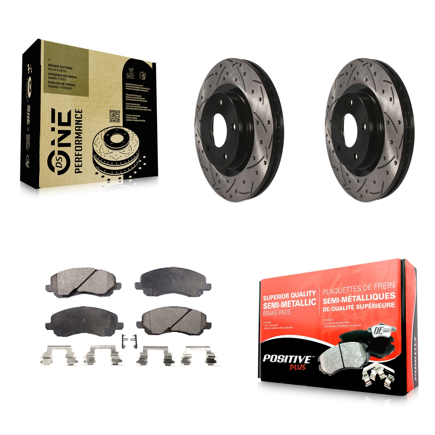 [Avant] Kit de disque (percé rainuré revêtu) et plaquette (semi-métallique) de frein pour Jeep Dodge Patriot Mitsubishi Chrysler Compass Avenger 200 Caliber Outlander Sport Sebring Lancer RVR KDF-100047