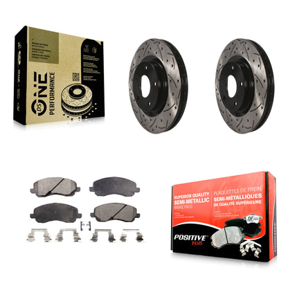 [Avant] Kit de disque (percé rainuré revêtu) et plaquette (semi-métallique) de frein pour Jeep Dodge Patriot Mitsubishi Chrysler Compass Avenger 200 Caliber Outlander Sport Sebring Lancer RVR KDF-100047