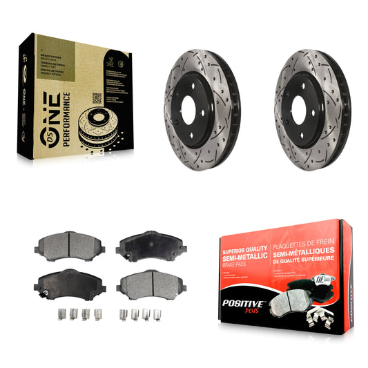[Avant] Kit de disque (percé rainuré revêtu) et plaquette (semi-métallique) de frein pour Dodge Grand Caravan Chrysler Town & Country Journey Volkswagen Routan Ram C/V KDF-100049