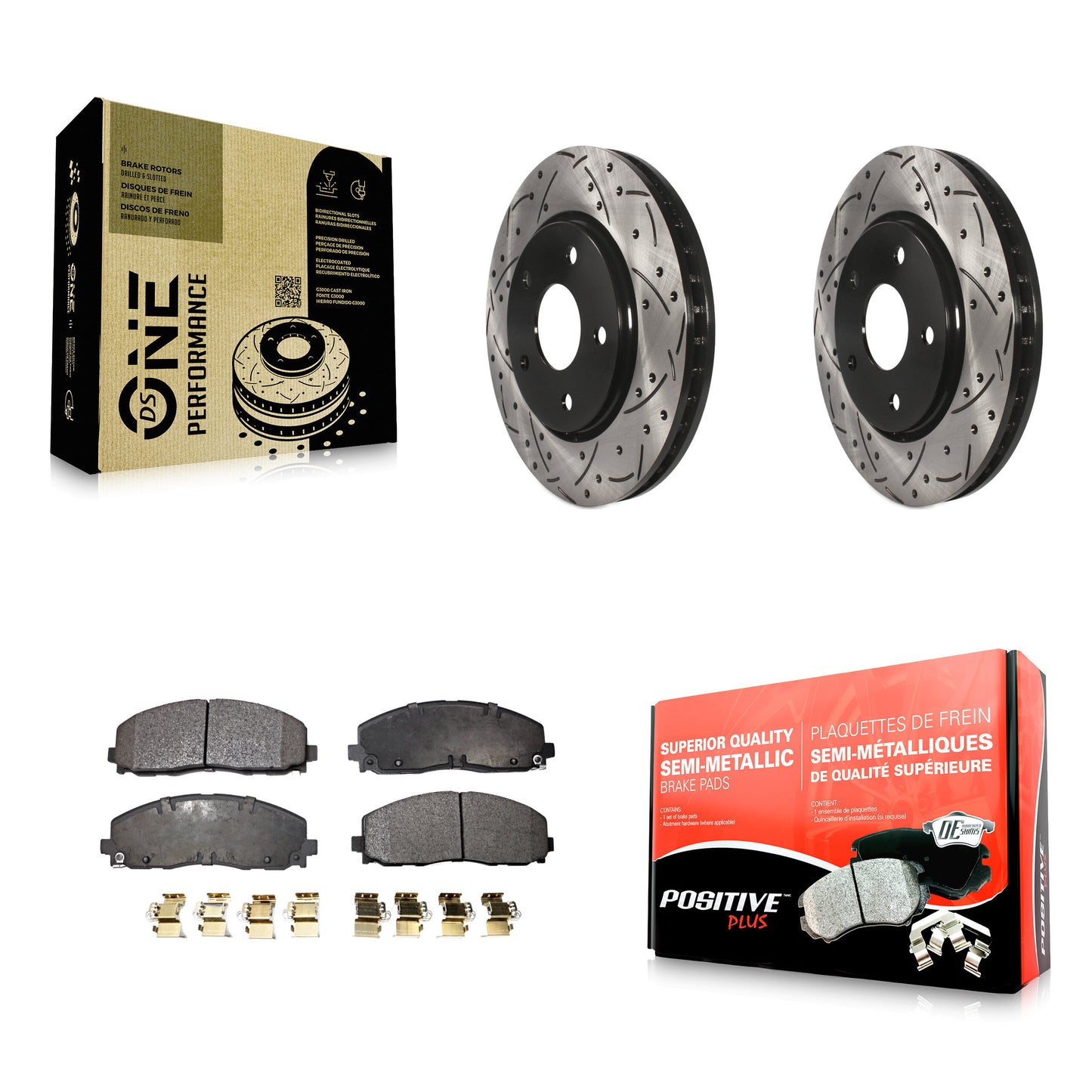 [Avant] Kit de disque (percé rainuré revêtu) et plaquette (semi-métallique) de frein pour 2017-2018 Dodge Grand Caravan avec Single Piston Caliper KDF-100050