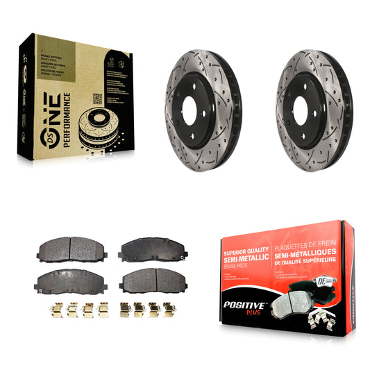 [Avant] Kit de disque (percé rainuré revêtu) et plaquette (semi-métallique) de frein pour 2017-2018 Dodge Grand Caravan avec Single Piston Caliper KDF-100050
