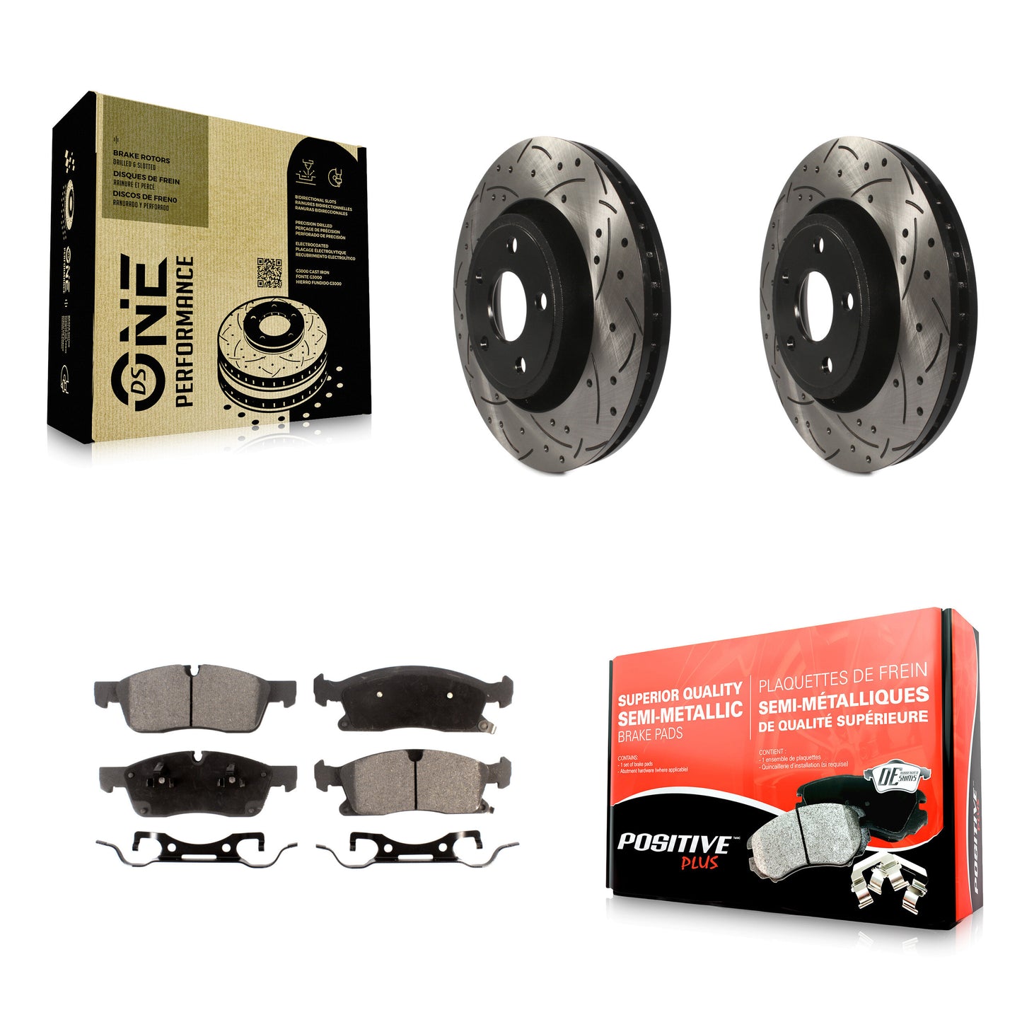 [Avant] Kit de disque (percé rainuré revêtu) et plaquette (semi-métallique) de frein pour Jeep Grand Cherokee Dodge Durango WK KDF-100053